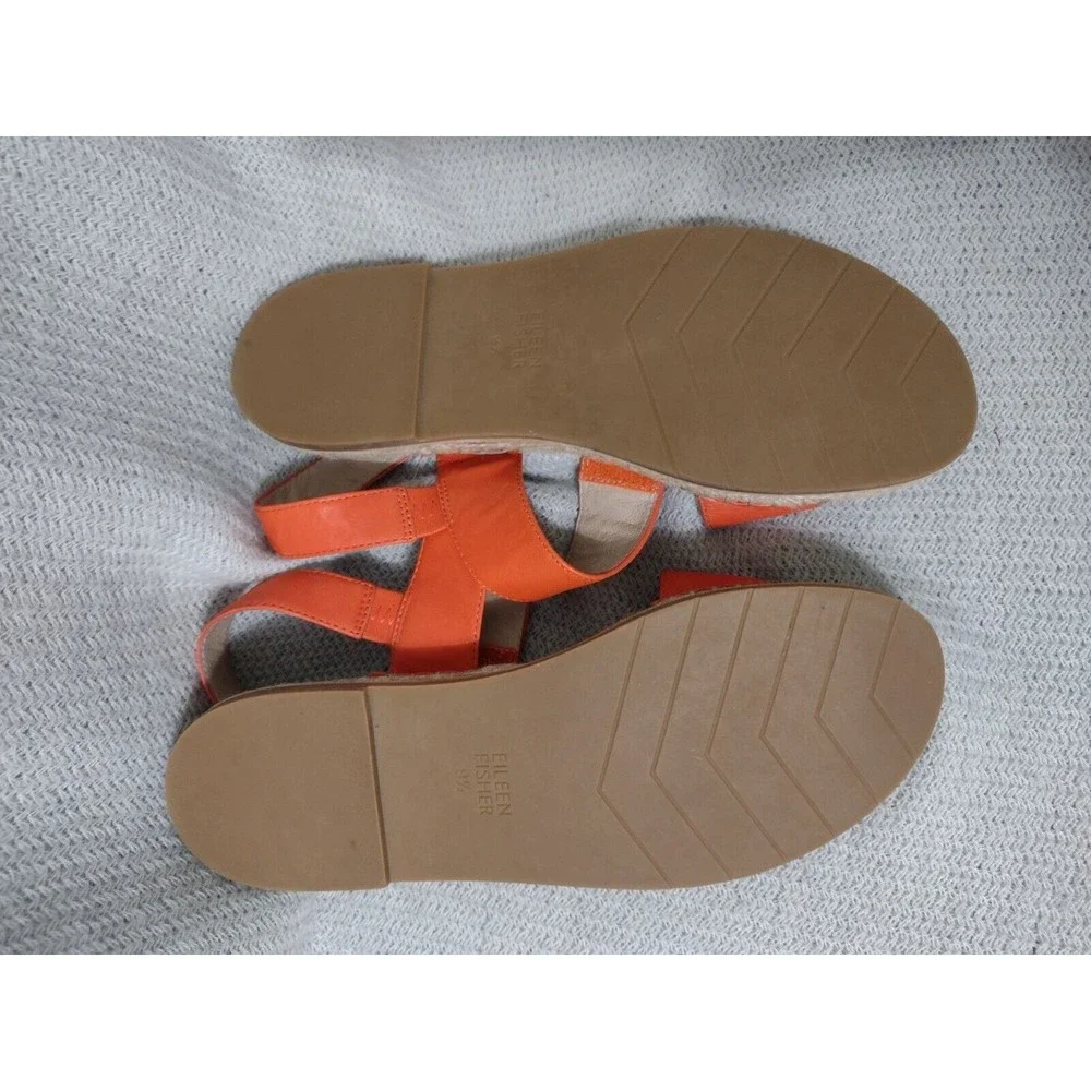 Eileen Fisher Orange Leather Espadrille Slingback Sandals